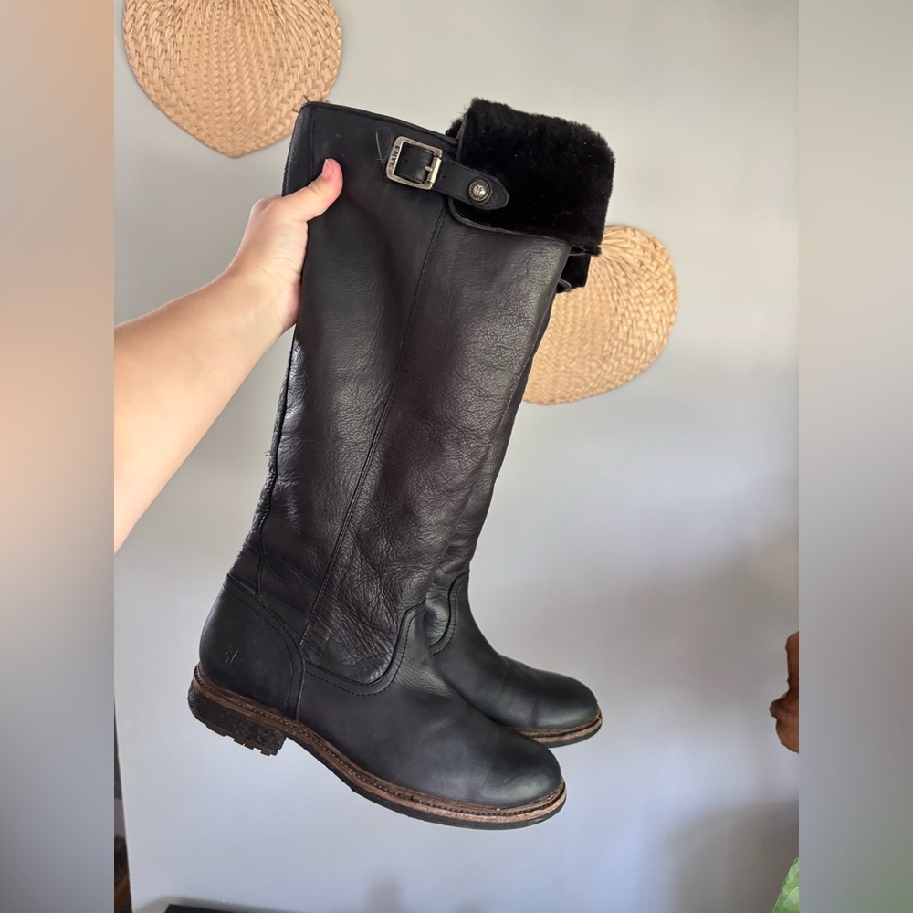 Frye Black Leather Knee-High Boots